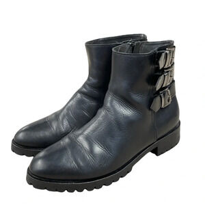 NAPOLEONI Black Leather Combat Moto Boots with buckles Made in Italy EU 39